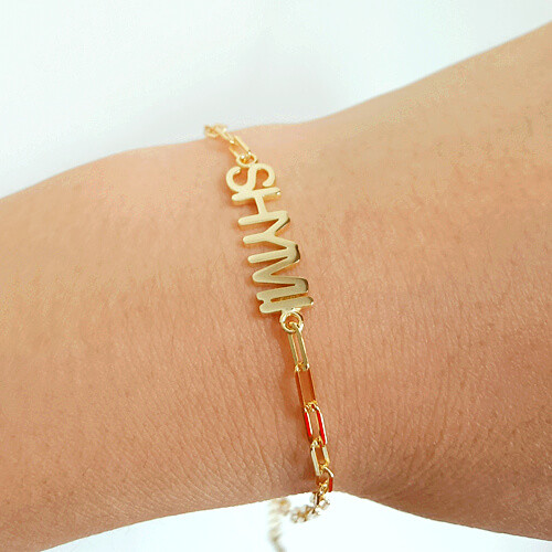 wholesale 14k gold plated sterling silver custom paperclip chain block letter name bracelets made to order